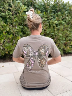 Camo Bow Heather Short Sleeve Tee by Simply Southern