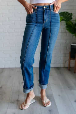 Campbell High Rise Center Seam Detail Straight Jeans by Judy Blue