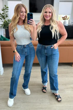 Campbell High Rise Center Seam Detail Straight Jeans by Judy Blue