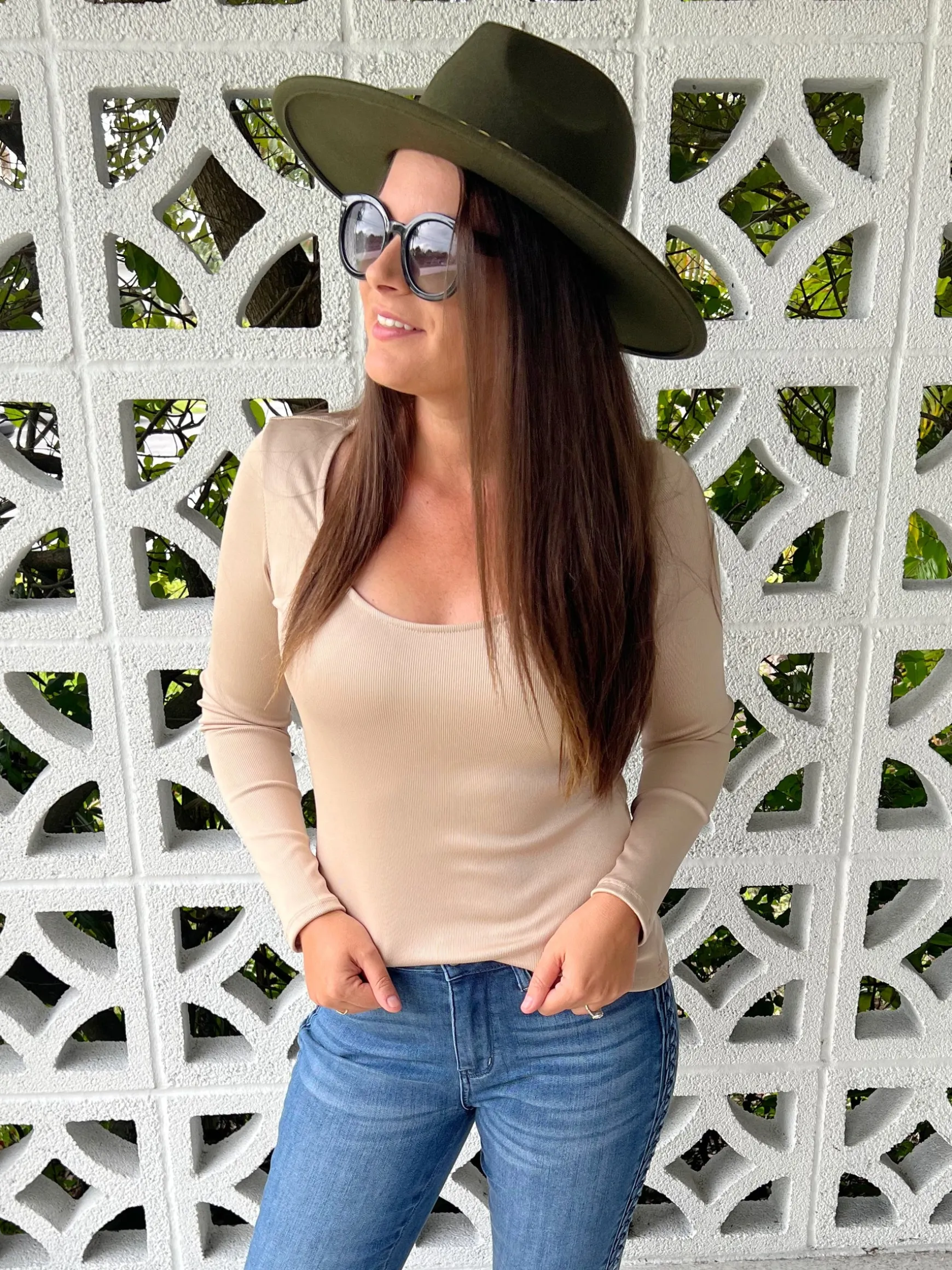 Can You Believe It Basic Long Sleeve Top In Sand