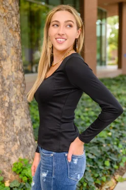 Can You Believe It Basic Long Sleeve Top In Black