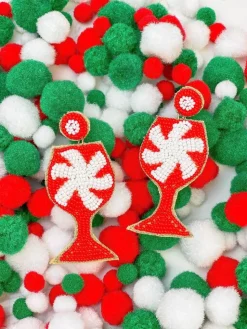 Candy Cane Cocktail Beaded Dangle Earrings