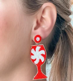 Candy Cane Cocktail Beaded Dangle Earrings