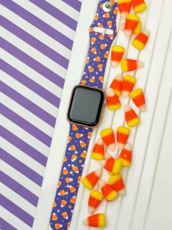 Candy Corn Printed Silicone Smart Watch Band - Purple S/M