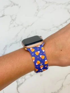 Candy Corn Printed Silicone Smart Watch Band - Purple S/M