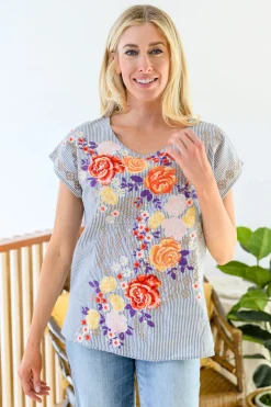 Canopy Of Crushes Striped Floral Top