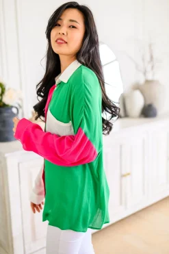 Capture the Day Two Toned Button Up Kelly