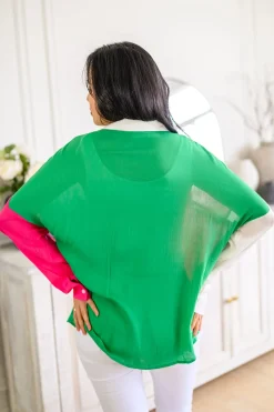 Capture the Day Two Toned Button Up Kelly