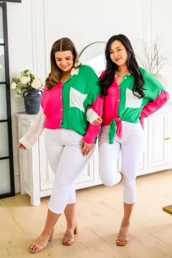 Capture the Day Two Toned Button Up Kelly