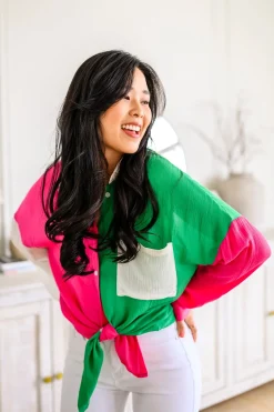 Capture the Day Two Toned Button Up Kelly