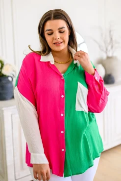 Capture the Day Two Toned Button Up Kelly