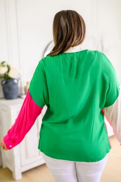 Capture the Day Two Toned Button Up Kelly