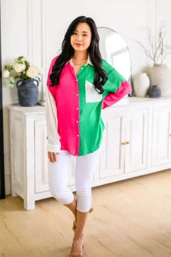 Capture the Day Two Toned Button Up Kelly