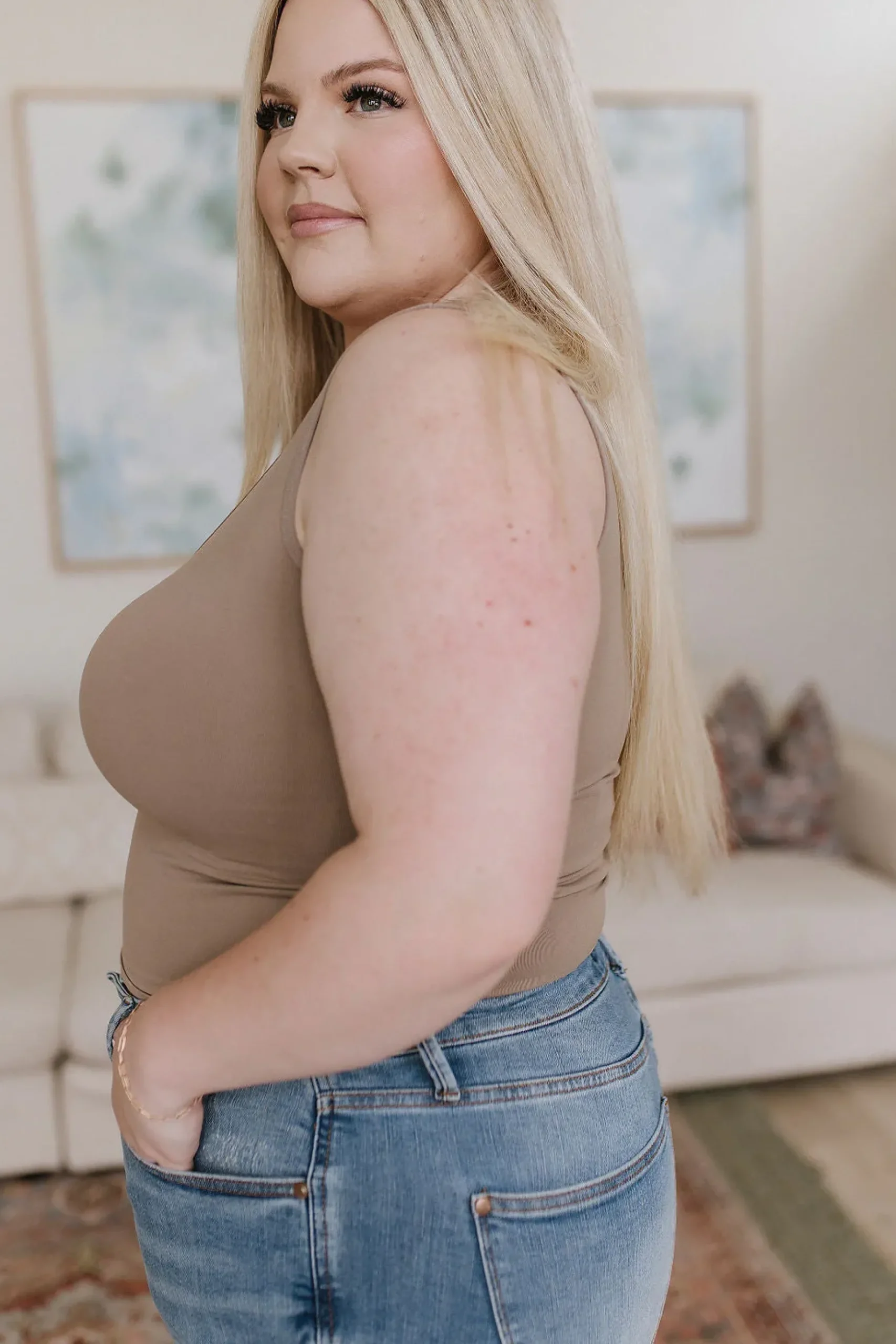 Carefree Seamless Reversible Midi Tank in Light Mocha