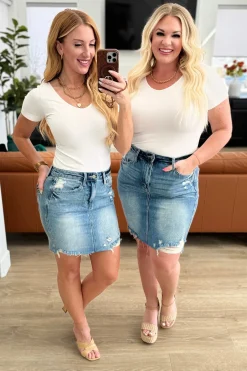 Carol High Rise Rigid Magic Denim Skirt by Judy Blue