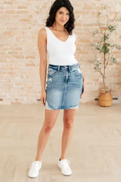Carol High Rise Rigid Magic Denim Skirt by Judy Blue
