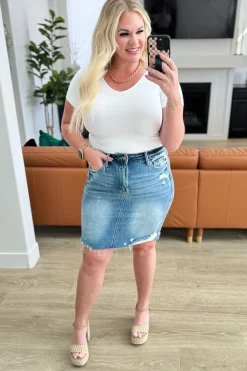 Carol High Rise Rigid Magic Denim Skirt by Judy Blue