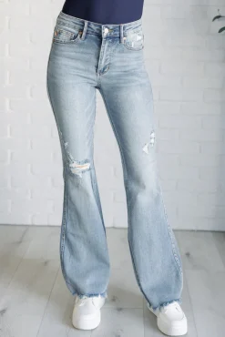 Caroline Mid Rise Control Top Distressed Flare Jeans by Judy Blue