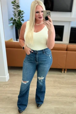 Cassandra High Rise Control Top Distressed Flare Jeans by Judy Blue