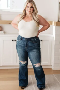 Cassandra High Rise Control Top Distressed Flare Jeans by Judy Blue