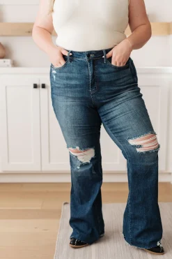 Cassandra High Rise Control Top Distressed Flare Jeans by Judy Blue