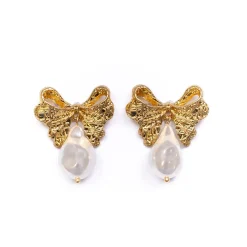 Cecilia Bow Earrings in Pearl
