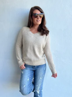Chai Latte V-Neck Sweater in Oatmeal