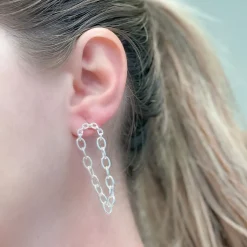 Chain Link Drop Dangle Earrings - Silver