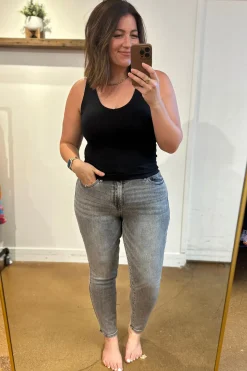 Charlotte High Rise Stone Wash Slim Jeans in Gray by Judy Blue