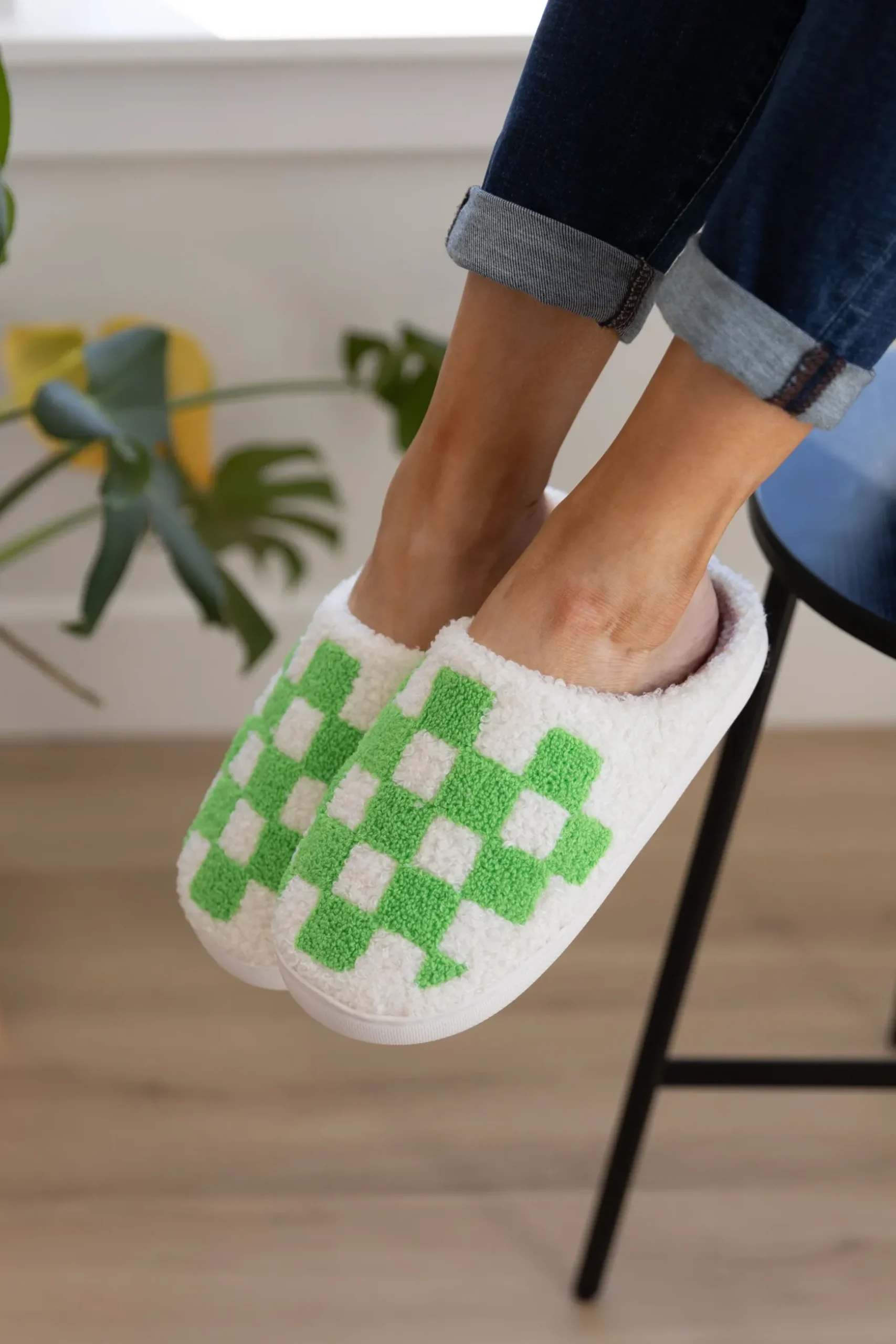 Checked Out Slippers in Green