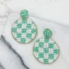 Checkered Beaded Dangled Earrings - Mint