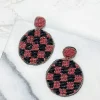 Checkered Beaded Dangled Earrings - Brown