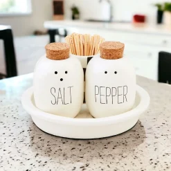 Checkered Salt & Pepper Toothpick Caddy Set by Mud Pie