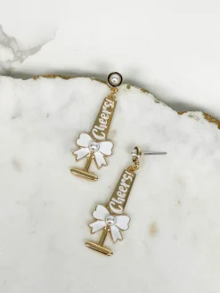 'Cheers!' Pearl Detail Champagne Flute Dangles - White