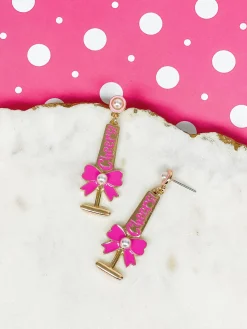 'Cheers!' Pearl Detail Champagne Flute Dangles - Pink