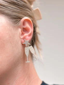 Cheers Rhinestone Dangle Earrings - Gold