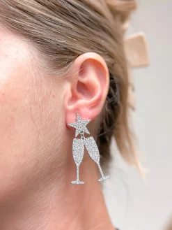 Cheers Rhinestone Dangle Earrings - Silver