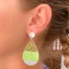 Cheetah Painted Clear Glitter Dangle Earrings - Green