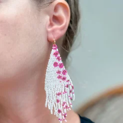 Cherry Blossom Curtain Dangle Seed Bead Earrings