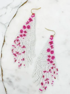 Cherry Blossom Curtain Dangle Seed Bead Earrings