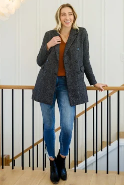 Chic Upon Arrival Button Down Blazer Jacket In Black