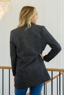 Chic Upon Arrival Button Down Blazer Jacket In Black