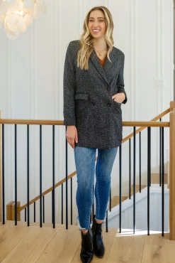 Chic Upon Arrival Button Down Blazer Jacket In Black