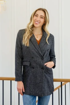 Chic Upon Arrival Button Down Blazer Jacket In Black