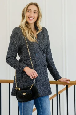 Chic Upon Arrival Button Down Blazer Jacket In Black