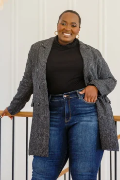 Chic Upon Arrival Button Down Blazer Jacket In Black