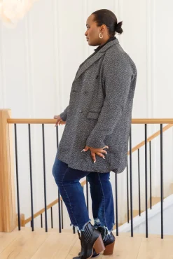 Chic Upon Arrival Button Down Blazer Jacket In Black