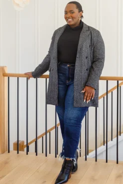 Chic Upon Arrival Button Down Blazer Jacket In Black