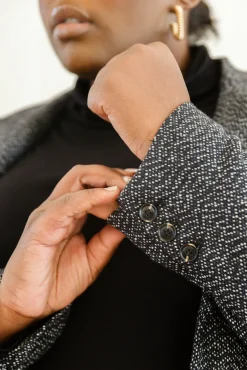 Chic Upon Arrival Button Down Blazer Jacket In Black