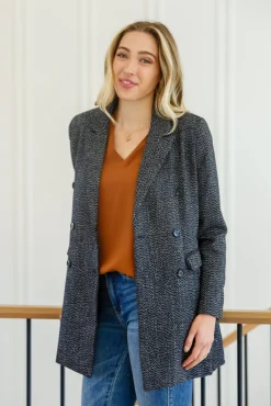 Chic Upon Arrival Button Down Blazer Jacket In Black